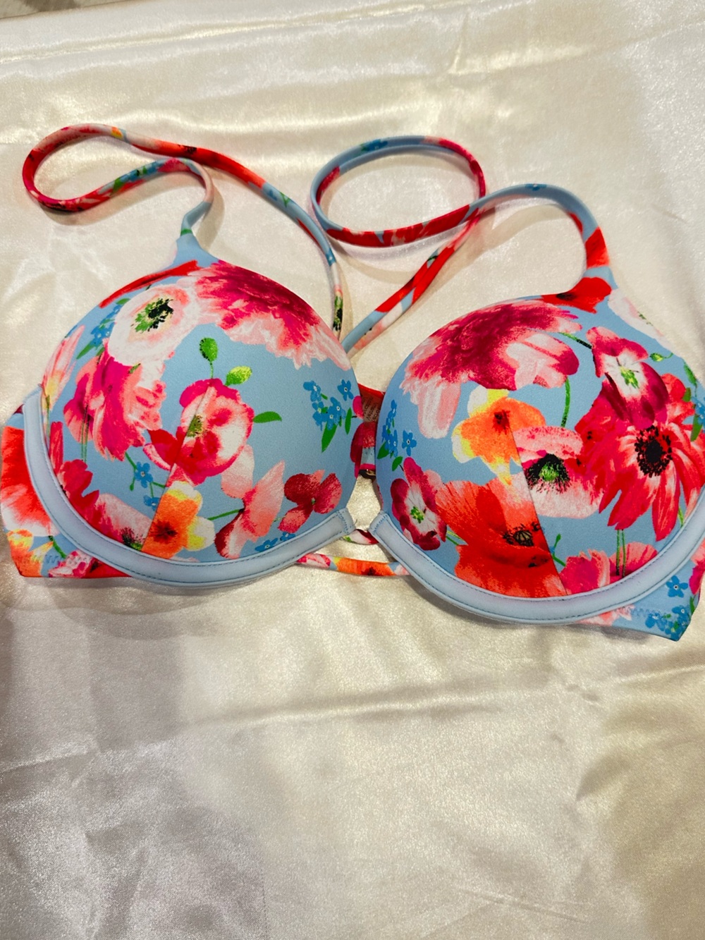 Victoria's Secret Floral Bombshell Bikini Top Floral Light Blue